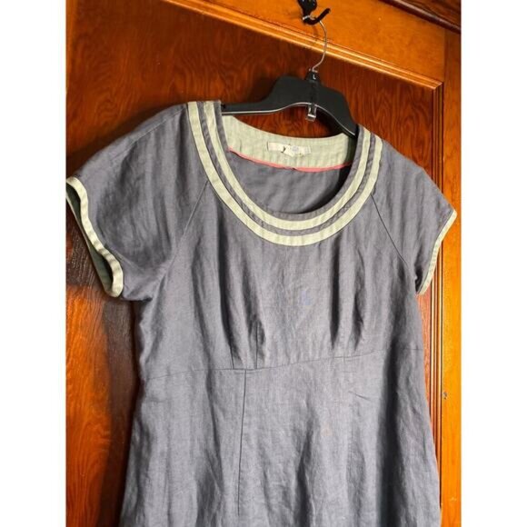 Blue Gray Linen Boden Retro Dress 8 - Picture 4 of 8